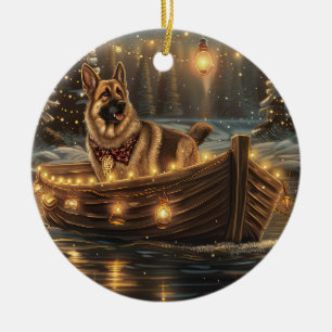 German Shepherd Christmas Festive Voyage  Ceramic Tree Decoration