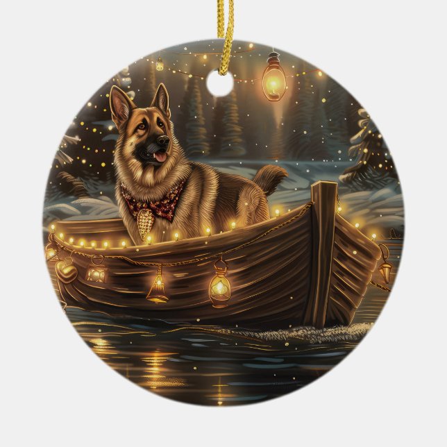 German Shepherd Christmas Festive Voyage  Ceramic Tree Decoration (Front)