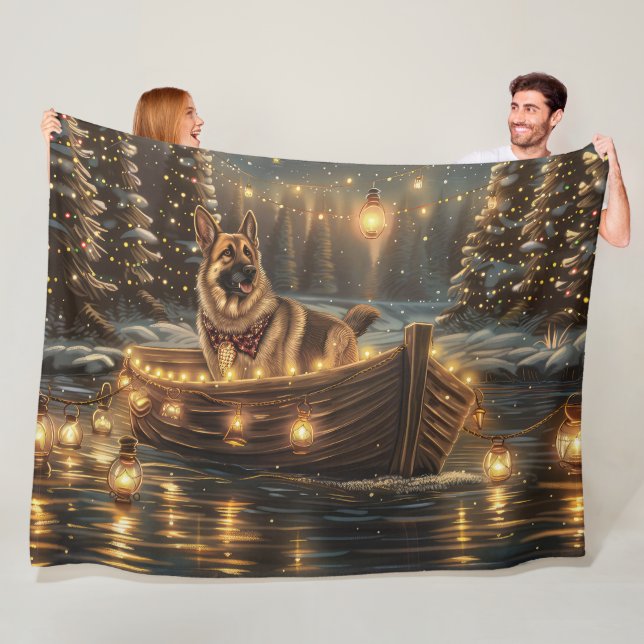 German Shepherd Christmas Festive Voyage  Fleece Blanket (In Situ)