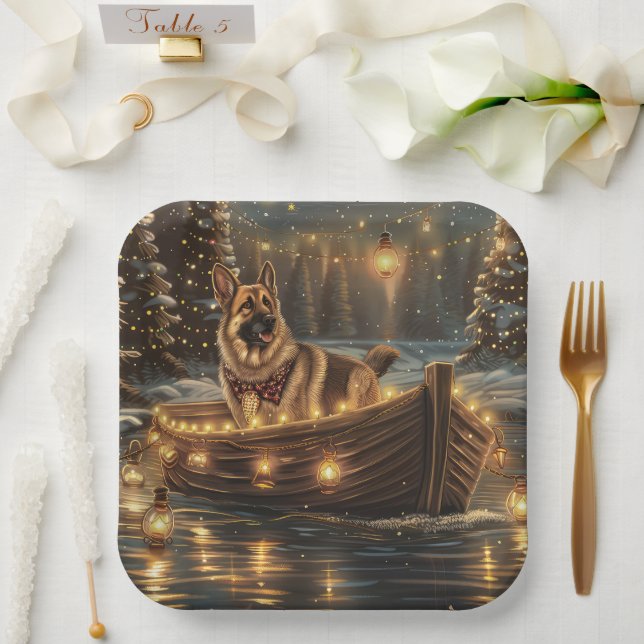 German Shepherd Christmas Festive Voyage  Paper Plate (Wedding)