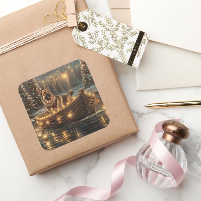 German Shepherd Christmas Festive Voyage  Square Sticker (Gifting)