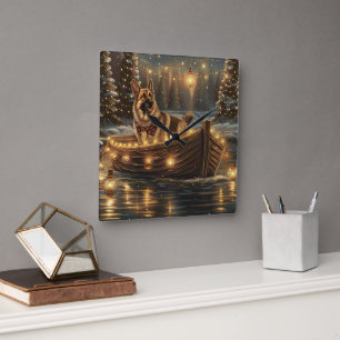 German Shepherd Christmas Festive Voyage  Square Wall Clock