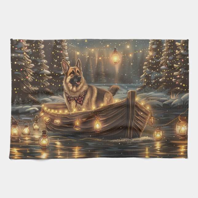 German Shepherd Christmas Festive Voyage  Tea Towel (Horizontal)