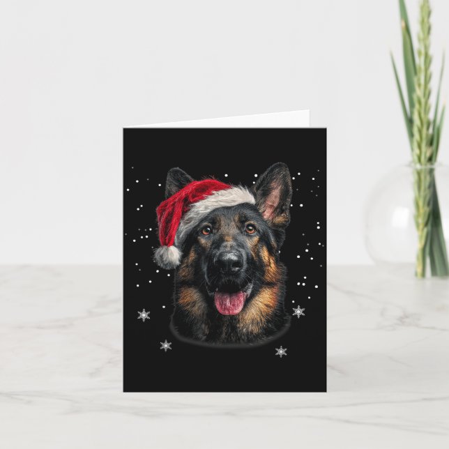 German Shepherd Christmas Funny Santa Hat Dog Xmas Card (Front)
