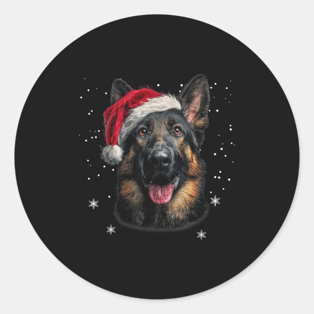 German Shepherd Christmas Funny Santa Hat Dog Xmas Classic Round Sticker (Front)