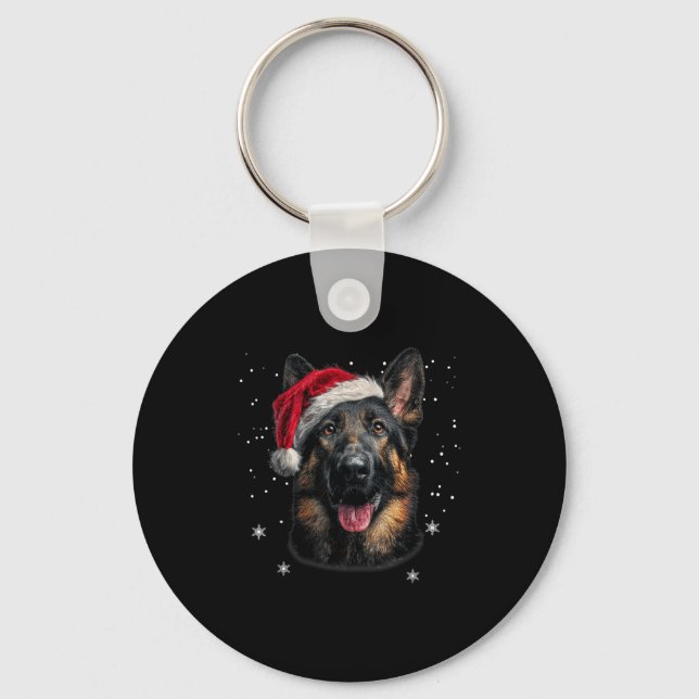 German Shepherd Christmas Funny Santa Hat Dog Xmas Key Ring (Front)