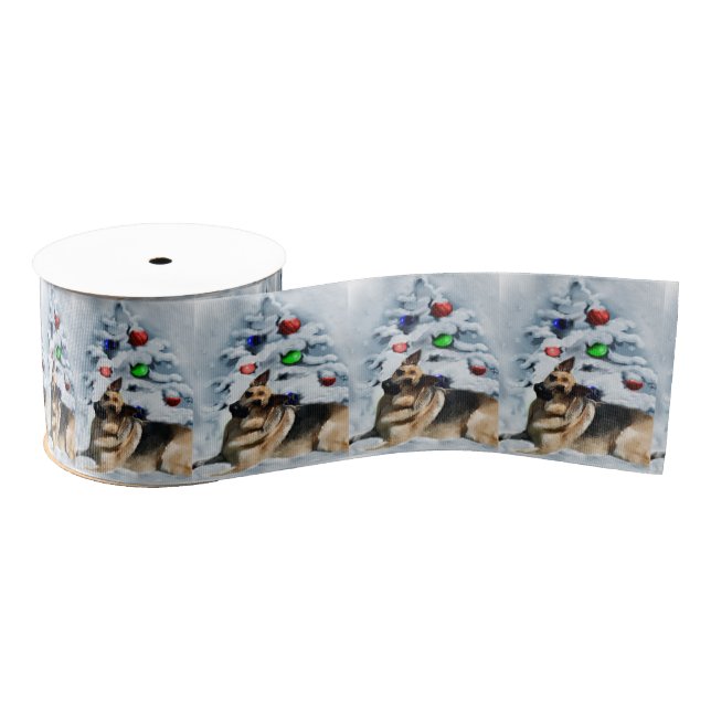 German Shepherd Christmas Grosgrain Ribbon (Spool)