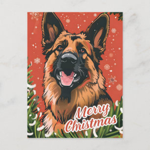 German Shepherd Christmas  Holiday Postcard