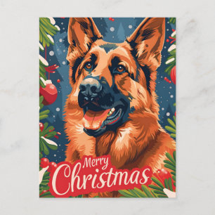 German Shepherd Christmas Holiday Postcard