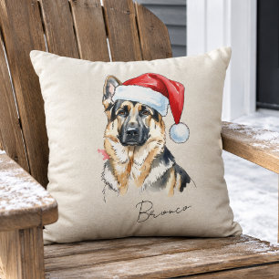 German Shepherd Christmas Illustration Pet Name Cushion