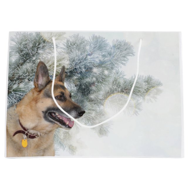 German Shepherd Christmas Large Gift Bag (Front)