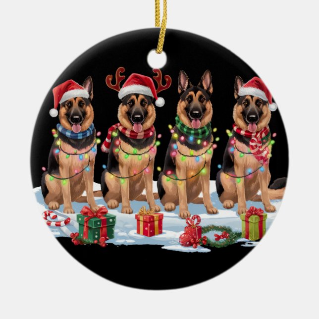 German Shepherd Christmas Lights - Adorable Design Ceramic Tree Decoration (Front)