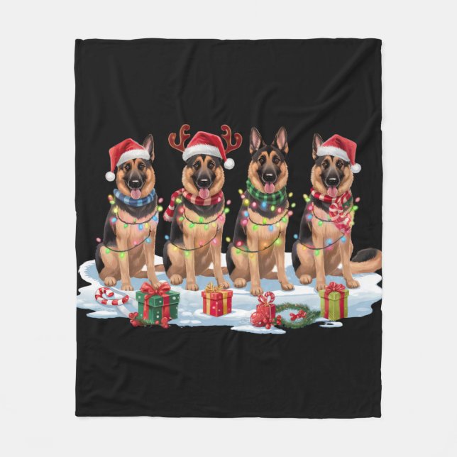 German Shepherd Christmas Lights - Adorable Design Fleece Blanket (Front)