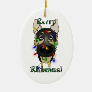 German Shepherd - Christmas Lights Ceramic Tree Decoration