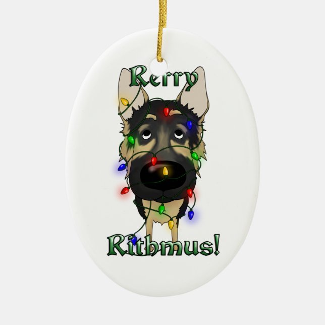 German Shepherd - Christmas Lights Ceramic Tree Decoration (Front)