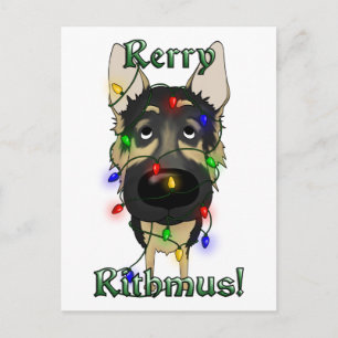 German Shepherd Christmas Lights Holiday Postcard