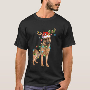 German Shepherd Christmas Lights Reindeer Santa Ha T-Shirt
