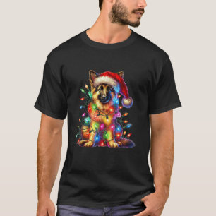 German Shepherd Christmas Lights Santa Hat Dog Lov T-Shirt