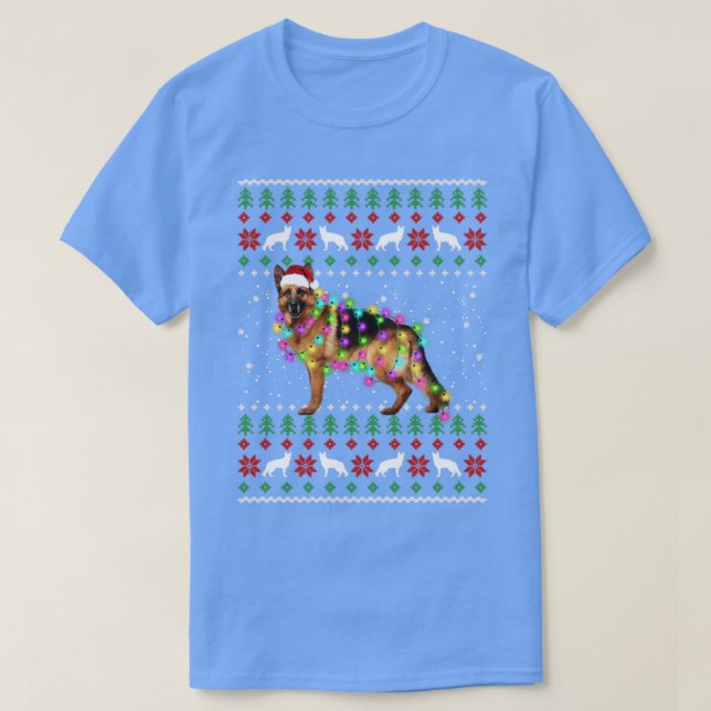 German Shepherd Christmas Lights T-Shirt (Design Front)