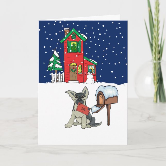 German Shepherd Christmas Mail Holiday Card (Front)