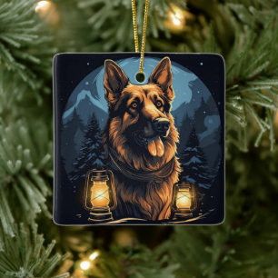 German Shepherd Christmas Pet Ornament, Dog Lover Ceramic Ornament