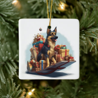 German Shepherd Christmas Pet Ornament, Dog Lover  Ceramic Ornament