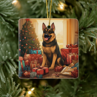 German Shepherd Christmas Pet Ornament, Dog Lover  Ceramic Ornament