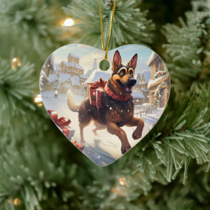 German Shepherd Christmas Pet Ornament, Dog Lover Ceramic Tree Decoration