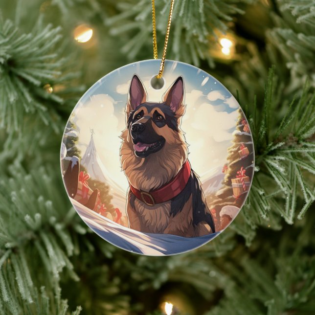 German Shepherd Christmas Pet Ornament, Dog Lover  Ceramic Tree Decoration (Tree)