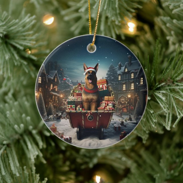 German Shepherd Christmas Pet Ornament, Dog Lover  Ceramic Tree Decoration (Tree)