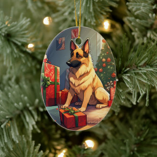 German Shepherd Christmas Pet Ornament, Dog Lover  Ceramic Tree Decoration
