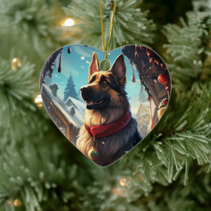 German Shepherd Christmas Pet Ornament, Dog Lover Ceramic Tree Decoration