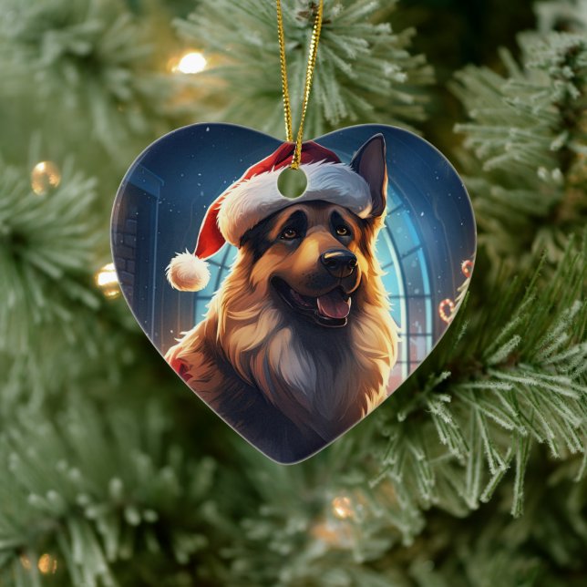 German Shepherd Christmas Pet Ornament, Dog Lover  Ceramic Tree Decoration (Tree)