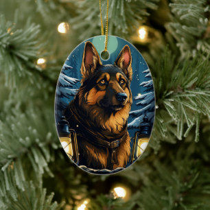 German Shepherd Christmas Pet Ornament, Dog Lover Ceramic Tree Decoration