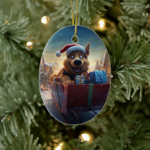 German Shepherd Christmas Pet Ornament, Dog Lover  Ceramic Tree Decoration