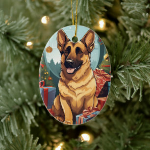 German Shepherd Christmas Pet Ornament, Dog Lover Ceramic Tree Decoration