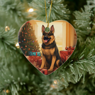 German Shepherd Christmas Pet Ornament, Dog Lover  Ceramic Tree Decoration