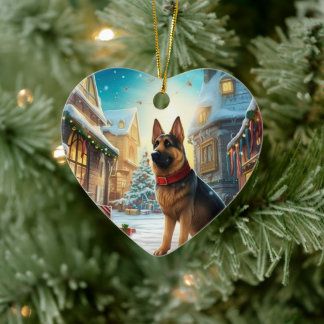 German Shepherd Christmas Pet Ornament, Dog Lover Ceramic Tree Decoration