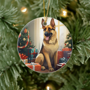 German Shepherd Christmas Pet Ornament, Dog Lover Ceramic Tree Decoration
