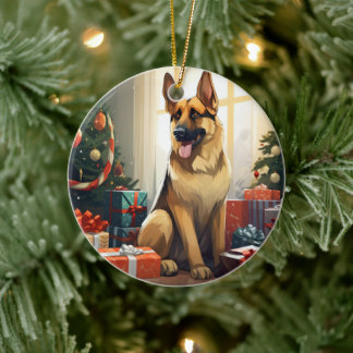 German Shepherd Christmas Pet Ornament, Dog Lover Ceramic Tree Decoration
