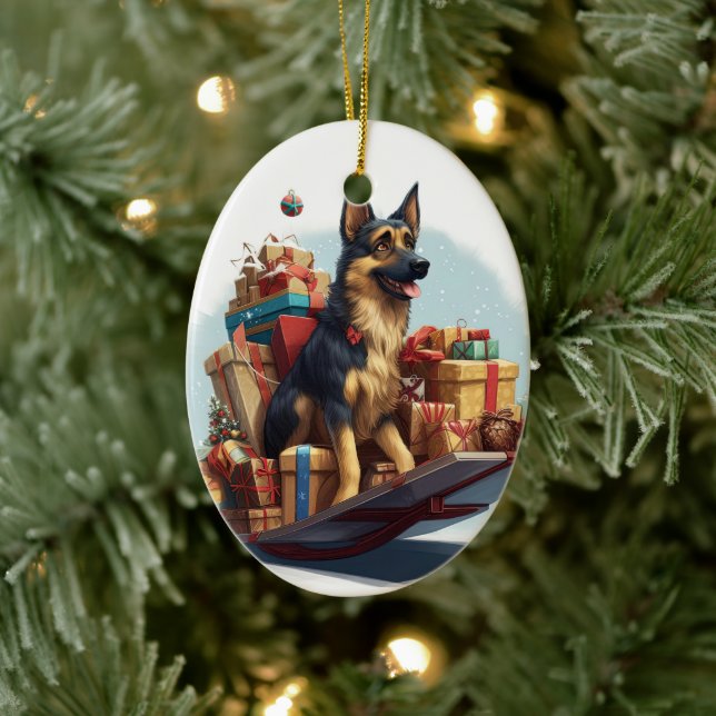 German Shepherd Christmas Pet Ornament, Dog Lover  Ceramic Tree Decoration (Tree)