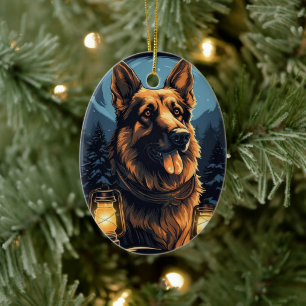 German Shepherd Christmas Pet Ornament, Dog Lover Ceramic Tree Decoration