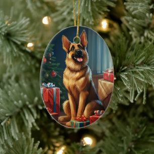 German Shepherd Christmas Pet Ornament, Dog Lover  Ceramic Tree Decoration