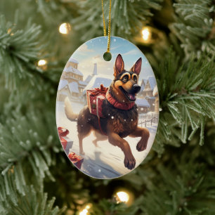 German Shepherd Christmas Pet Ornament, Dog Lover Ceramic Tree Decoration