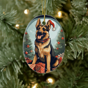 German Shepherd Christmas Pet Ornament, Dog Lover Ceramic Tree Decoration