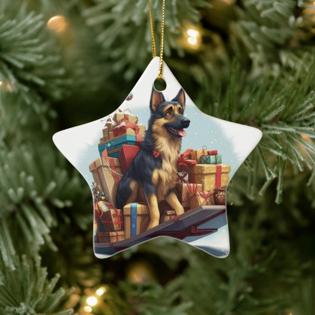 German Shepherd Christmas Pet Ornament, Dog Lover  Ceramic Tree Decoration (Tree)