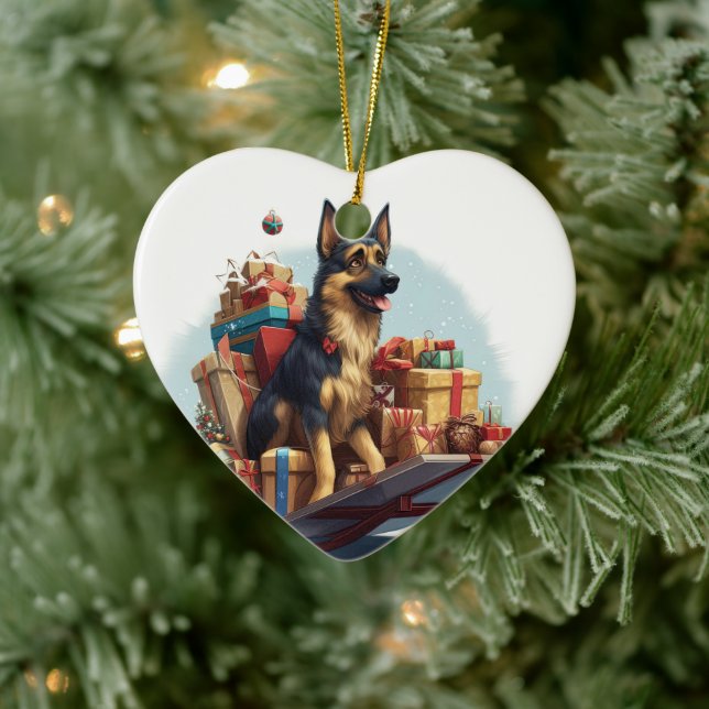 German Shepherd Christmas Pet Ornament, Dog Lover  Ceramic Tree Decoration (Tree)