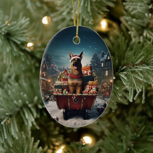 German Shepherd Christmas Pet Ornament, Dog Lover  Ceramic Tree Decoration (Tree)