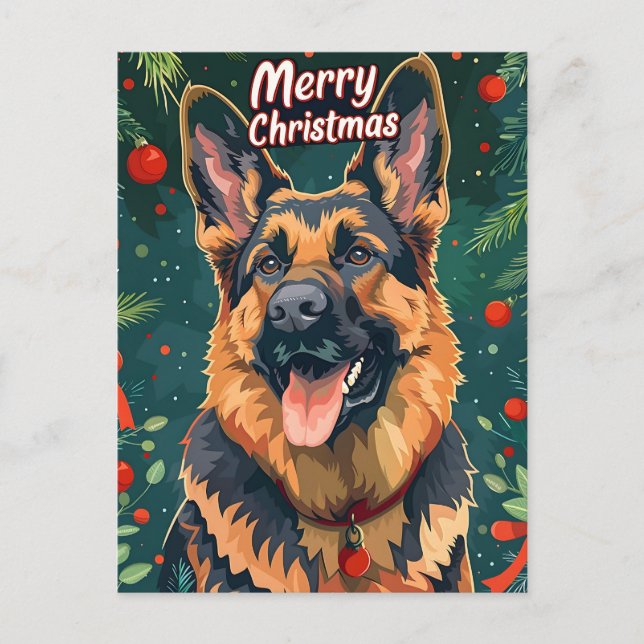 German Shepherd Christmas Postcard (Front)