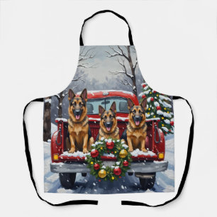 German Shepherd Christmas Red Truck Holiday Apron